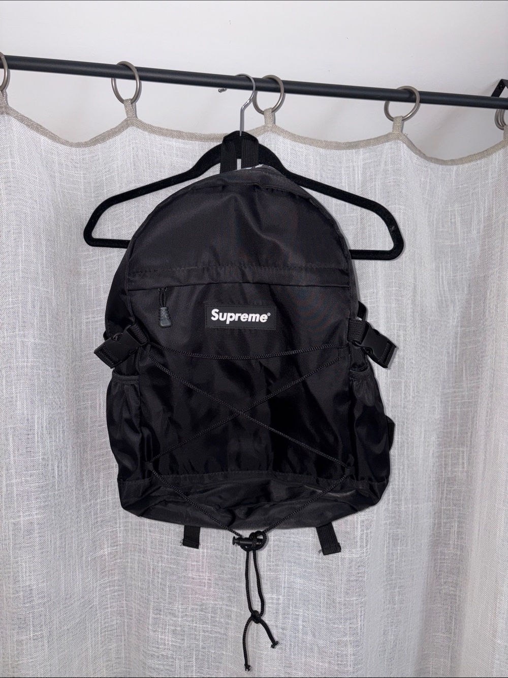 Supreme Black Nylon Backpack with Bungee Front